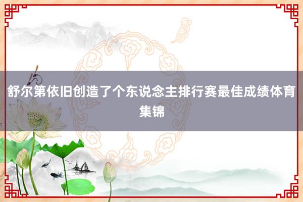 舒尔第依旧创造了个东说念主排行赛最佳成绩体育集锦