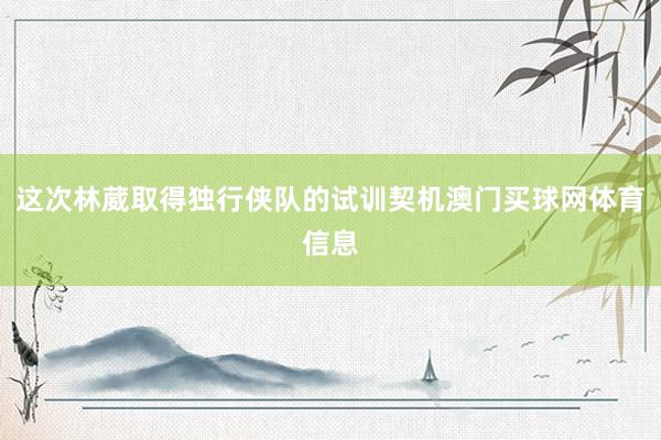 这次林葳取得独行侠队的试训契机澳门买球网体育信息