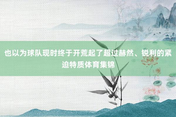 也以为球队现时终于开荒起了超过赫然、锐利的紧迫特质体育集锦