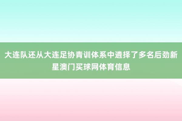 大连队还从大连足协青训体系中遴择了多名后劲新星澳门买球网体育信息