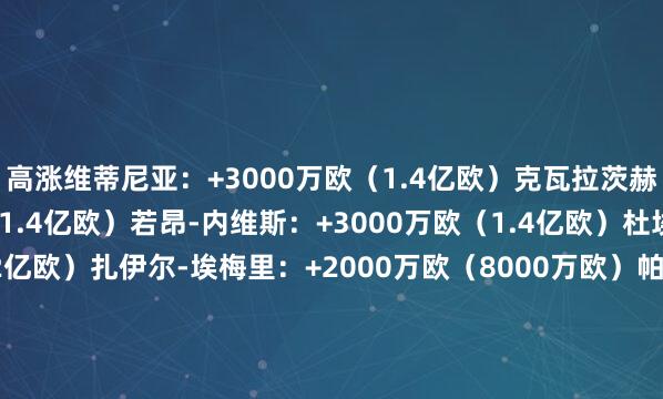 高涨维蒂尼亚：+3000万欧（1.4亿欧）克瓦拉茨赫利亚：+5000万欧（1.4亿欧）若昂-内维斯：+3000万欧（1.4亿欧）杜埃：+3000万欧（1.2亿欧）扎伊尔-埃梅里：+2000万欧（8000万欧）帕乔：+1000万欧（8000万欧）门德斯：+500万欧（8000万欧）萨福诺夫：+800万欧（3000万欧）贝拉尔多：+200万欧（2200万欧）恩贾恩图：+100万欧（800万欧）雷纳托·马林：+50万欧（100万欧）下落扎巴尔尼：-500万欧（4000万欧）贡萨洛-拉莫斯：-500万欧（3000万欧）法比安-鲁伊斯：-1000万欧（3000万欧）马尔基尼奥斯：-200万欧（2800万欧）舍瓦利耶：-500万欧（2500万欧）卢卡斯-埃尔南德斯：-200万欧（1800万欧）体育录像/图片